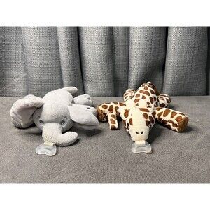Philips AVENT Snuggle Pacifier Holder Elephant Giraffe Lovey Plush Stuffed Lot
